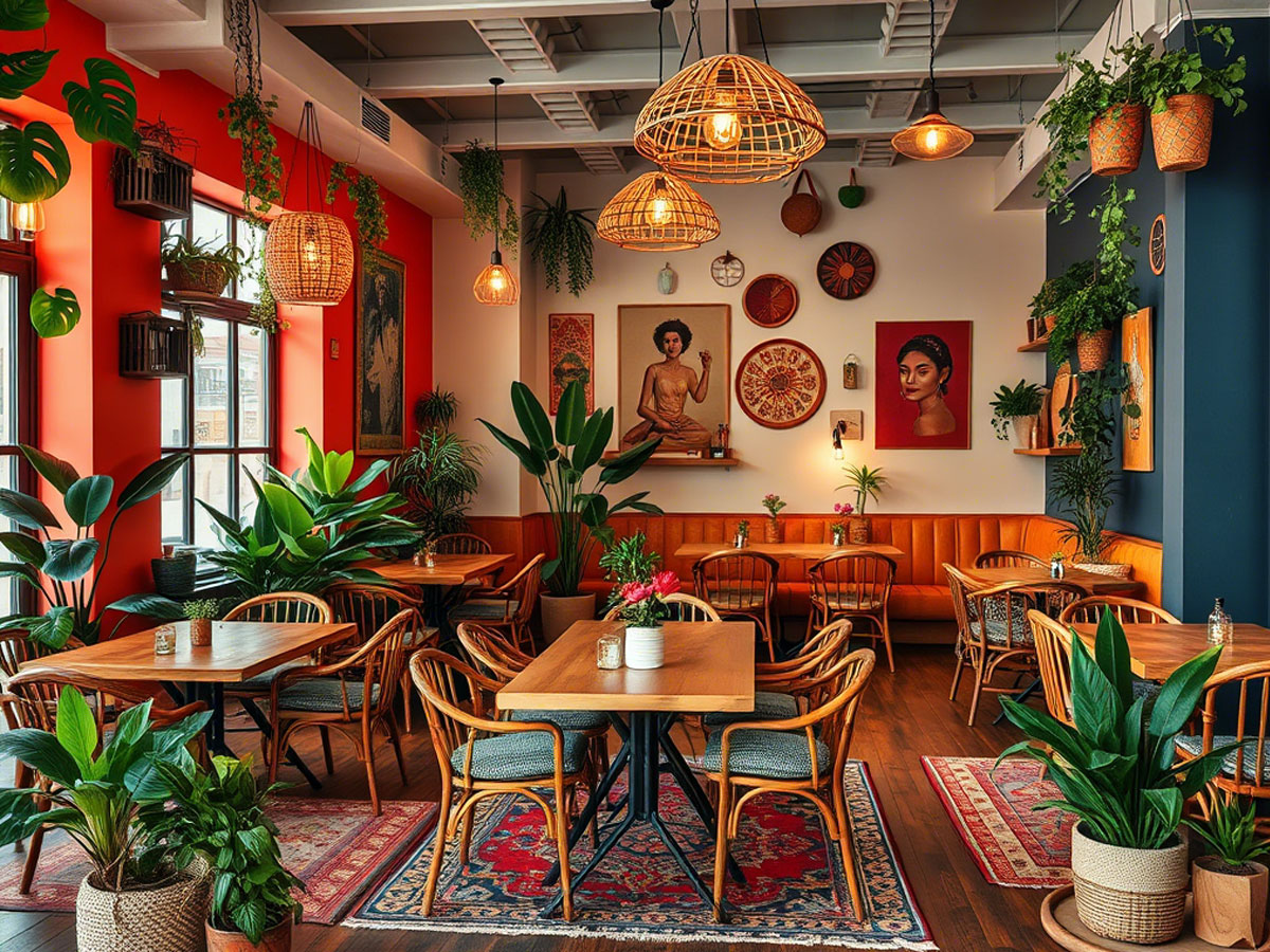 interior cafe tema bohemian