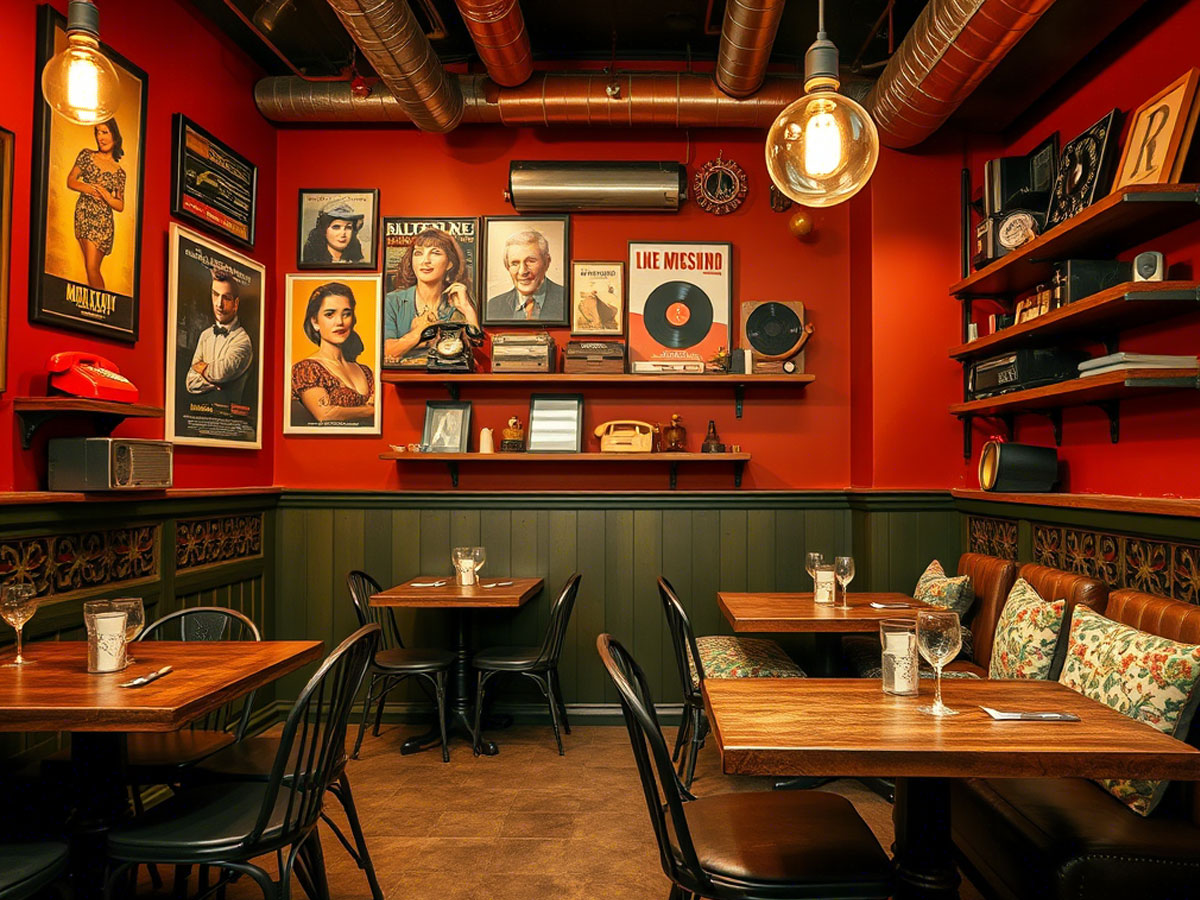interior cafe tema vintage atau retro